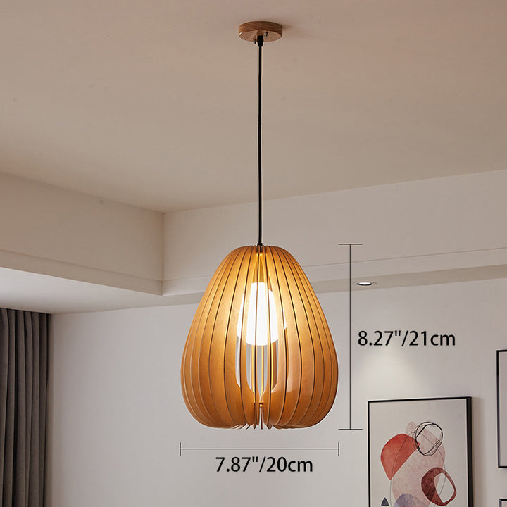 Traditionelle japanische Kuppel-Kürbis-Bassholz-Massivholz 1 - Licht Pendelleuchte für Esszimmer 