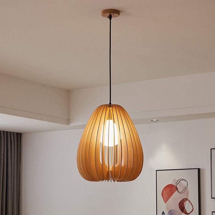 Traditionelle japanische Kuppel-Kürbis-Bassholz-Massivholz 1 - Licht Pendelleuchte für Esszimmer 