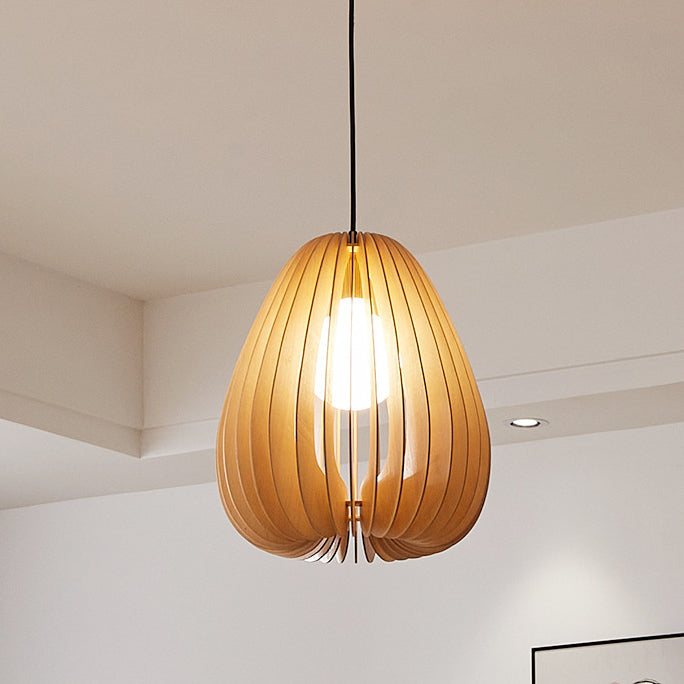 Traditionelle japanische Kuppel-Kürbis-Bassholz-Massivholz 1 - Licht Pendelleuchte für Esszimmer 