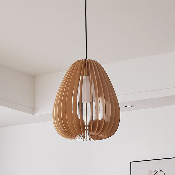 Traditionelle japanische Kuppel-Kürbis-Bassholz-Massivholz 1 - Licht Pendelleuchte für Esszimmer 