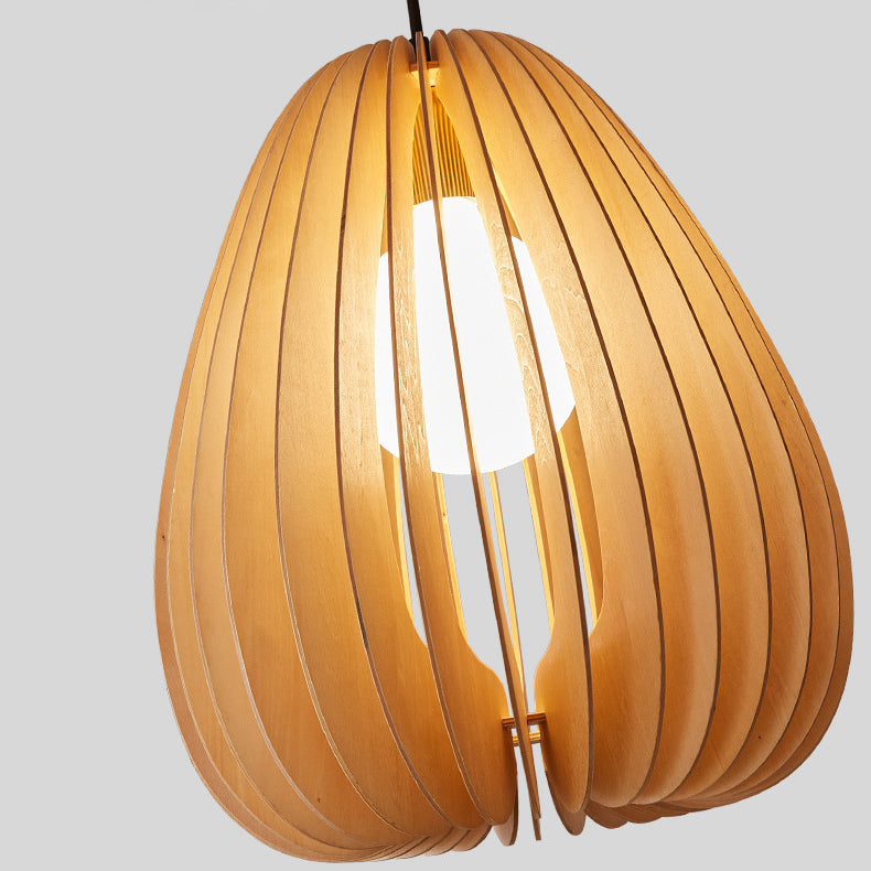 Traditionelle japanische Kuppel-Kürbis-Bassholz-Massivholz 1 - Licht Pendelleuchte für Esszimmer 
