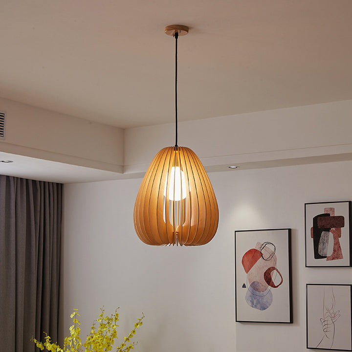 Traditionelle japanische Kuppel-Kürbis-Bassholz-Massivholz 1 - Licht Pendelleuchte für Esszimmer 