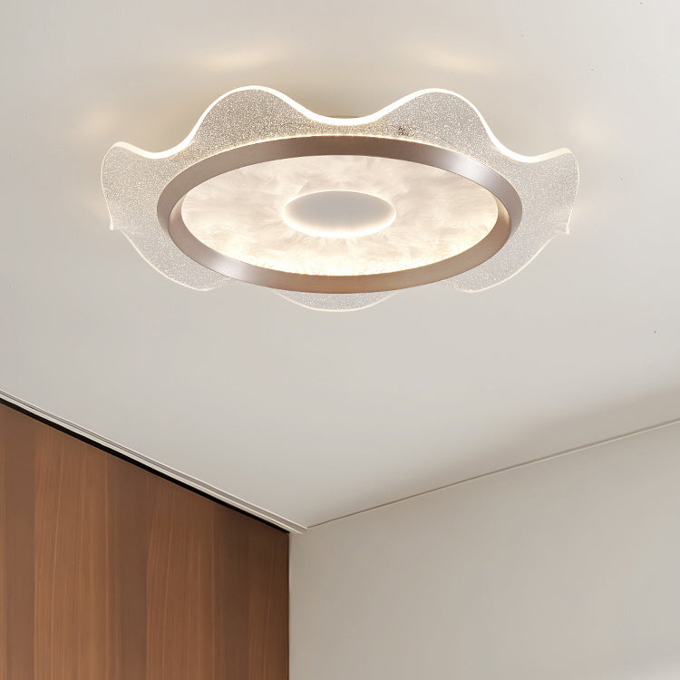 Contemporary Scandinavian Corrugated Edge Round Aluminum Acrylic LED Flush Mount Ceiling Light For Bedroom