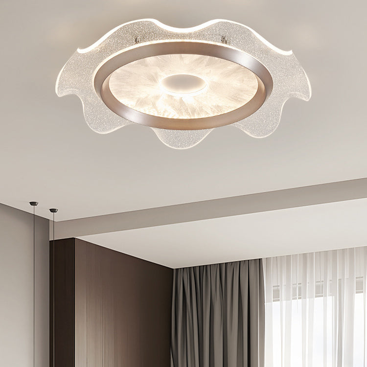 Contemporary Scandinavian Corrugated Edge Round Aluminum Acrylic LED Flush Mount Ceiling Light For Bedroom