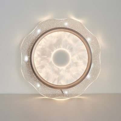 Contemporary Scandinavian Corrugated Edge Round Aluminum Acrylic LED Flush Mount Ceiling Light For Bedroom