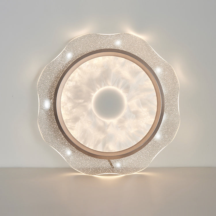 Contemporary Scandinavian Corrugated Edge Round Aluminum Acrylic LED Flush Mount Ceiling Light For Bedroom