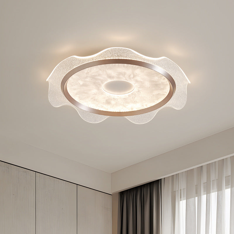 Contemporary Scandinavian Corrugated Edge Round Aluminum Acrylic LED Flush Mount Ceiling Light For Bedroom