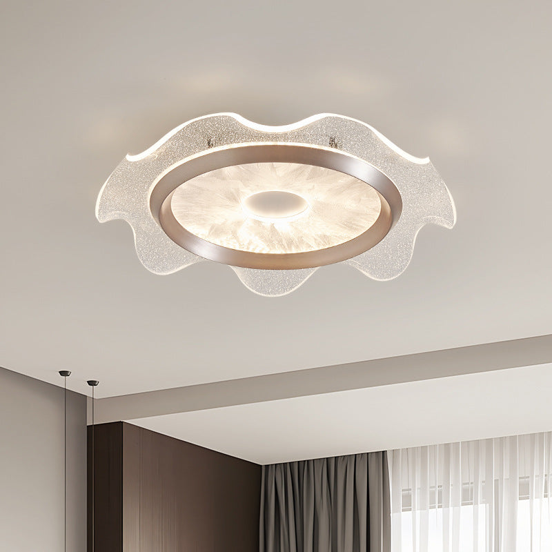 Contemporary Scandinavian Corrugated Edge Round Aluminum Acrylic LED Flush Mount Ceiling Light For Bedroom