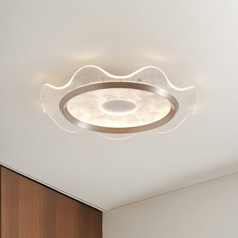 Contemporary Scandinavian Corrugated Edge Round Aluminum Acrylic LED Flush Mount Ceiling Light For Bedroom