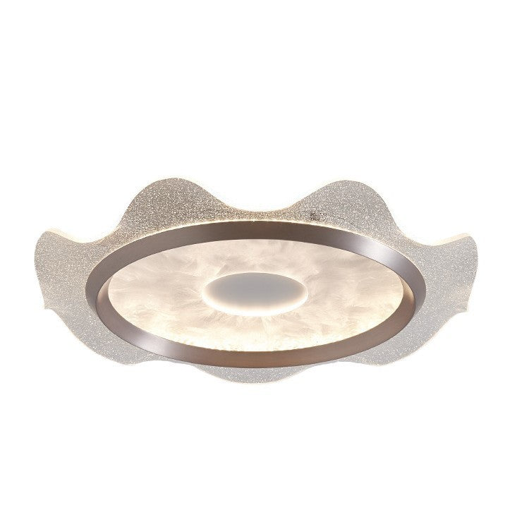Contemporary Scandinavian Corrugated Edge Round Aluminum Acrylic LED Flush Mount Ceiling Light For Bedroom