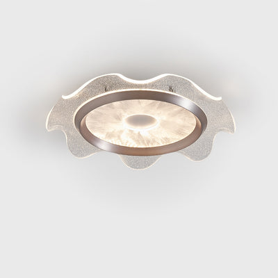 Contemporary Scandinavian Corrugated Edge Round Aluminum Acrylic LED Flush Mount Ceiling Light For Bedroom