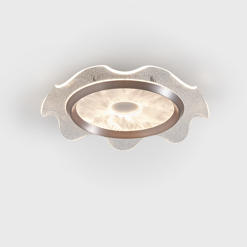 Contemporary Scandinavian Corrugated Edge Round Aluminum Acrylic LED Flush Mount Ceiling Light For Bedroom