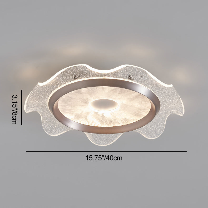 Contemporary Scandinavian Corrugated Edge Round Aluminum Acrylic LED Flush Mount Ceiling Light For Bedroom