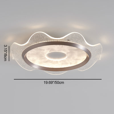 Contemporary Scandinavian Corrugated Edge Round Aluminum Acrylic LED Flush Mount Ceiling Light For Bedroom