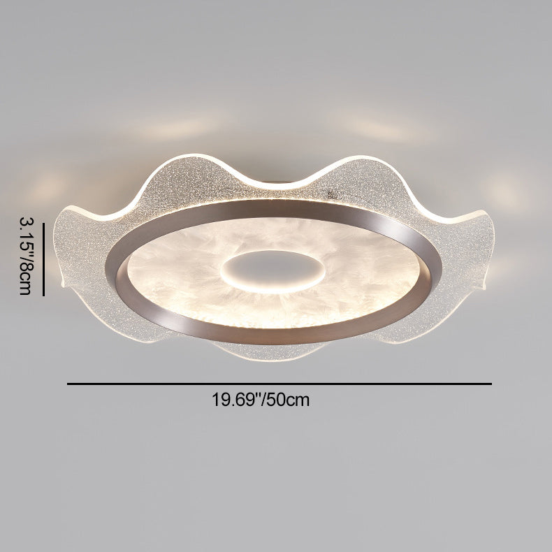 Contemporary Scandinavian Corrugated Edge Round Aluminum Acrylic LED Flush Mount Ceiling Light For Bedroom