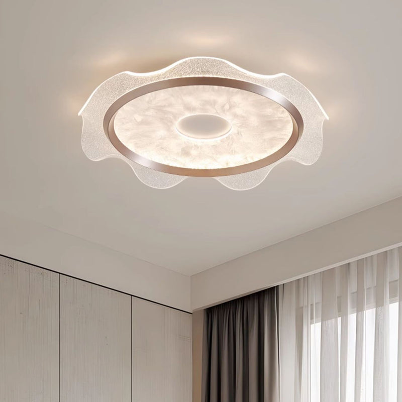 Contemporary Scandinavian Corrugated Edge Round Aluminum Acrylic LED Flush Mount Ceiling Light For Bedroom