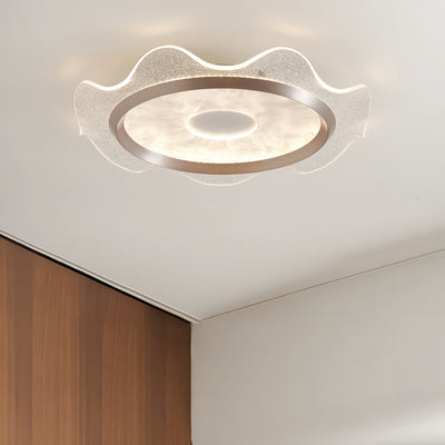 Contemporary Scandinavian Corrugated Edge Round Aluminum Acrylic LED Flush Mount Ceiling Light For Bedroom