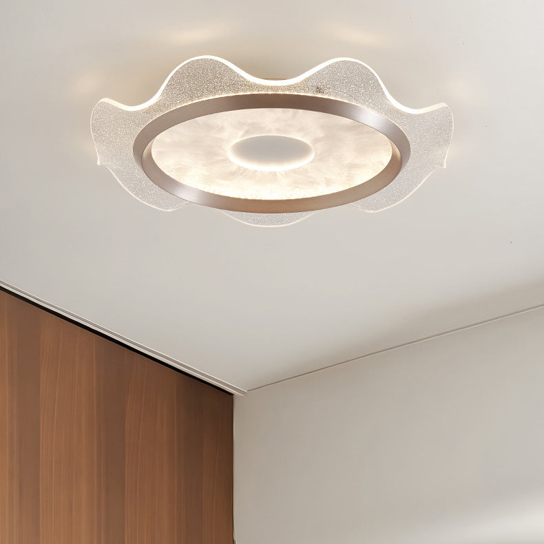 Contemporary Scandinavian Corrugated Edge Round Aluminum Acrylic LED Flush Mount Ceiling Light For Bedroom