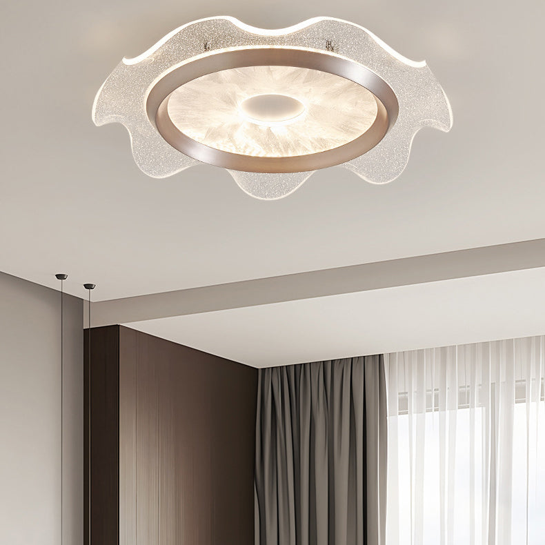 Contemporary Scandinavian Corrugated Edge Round Aluminum Acrylic LED Flush Mount Ceiling Light For Bedroom