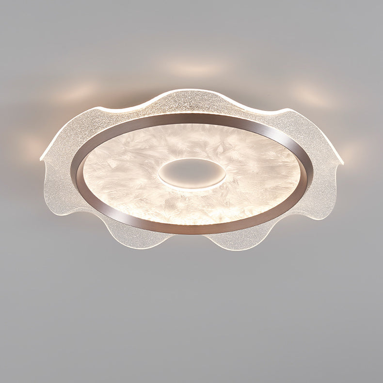Contemporary Scandinavian Corrugated Edge Round Aluminum Acrylic LED Flush Mount Ceiling Light For Bedroom