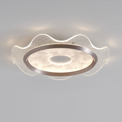 Contemporary Scandinavian Corrugated Edge Round Aluminum Acrylic LED Flush Mount Ceiling Light For Bedroom