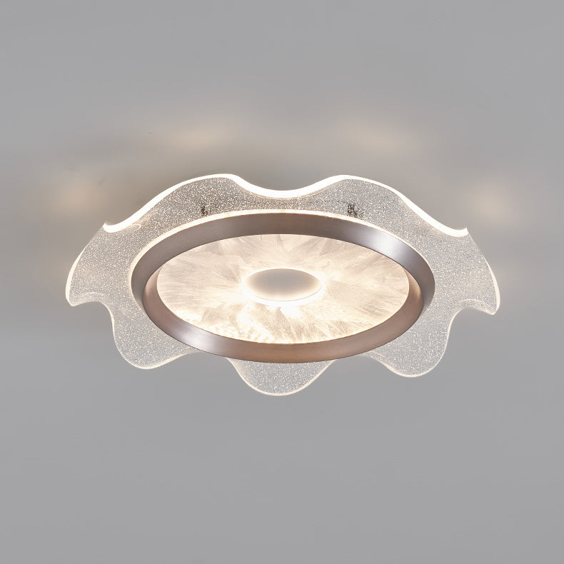 Contemporary Scandinavian Corrugated Edge Round Aluminum Acrylic LED Flush Mount Ceiling Light For Bedroom