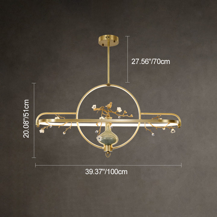 Dôme chinois traditionnel rond Magnolia Prunus Vase en céramique Lustres à LED en cuivre et silicone pour salle à manger 
