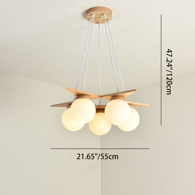Dôme nordique contemporain Orbs en bois de caoutchouc et verre 3/5 - Lustre pour salle à manger 