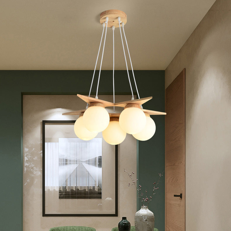 Dôme nordique contemporain Orbs en bois de caoutchouc et verre 3/5 - Lustre pour salle à manger 
