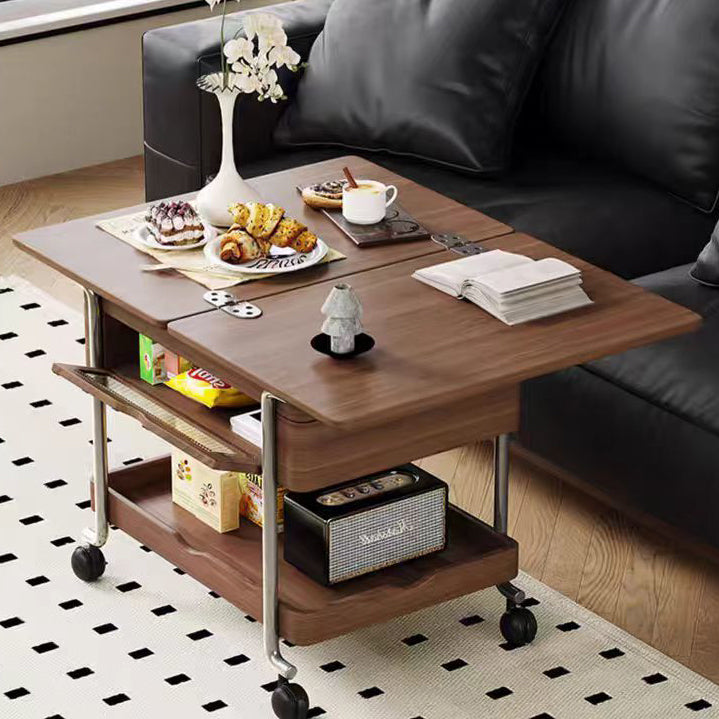 Contemporary Retro Solid Wood Iron Foldable Liftable Side Table 4 - Tier For Living Room