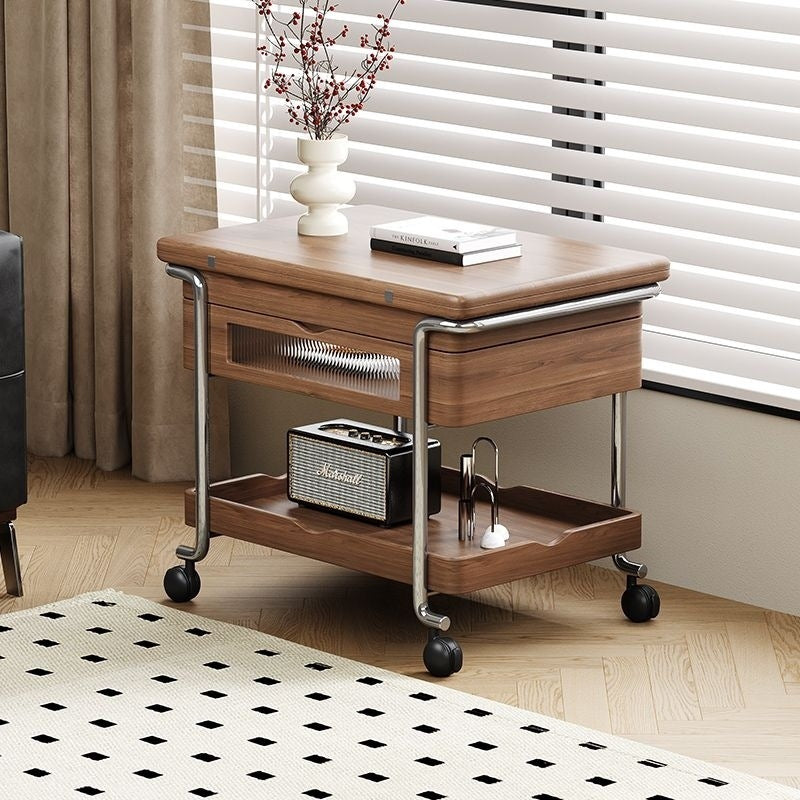 Contemporary Retro Solid Wood Iron Foldable Liftable Side Table 4 - Tier For Living Room