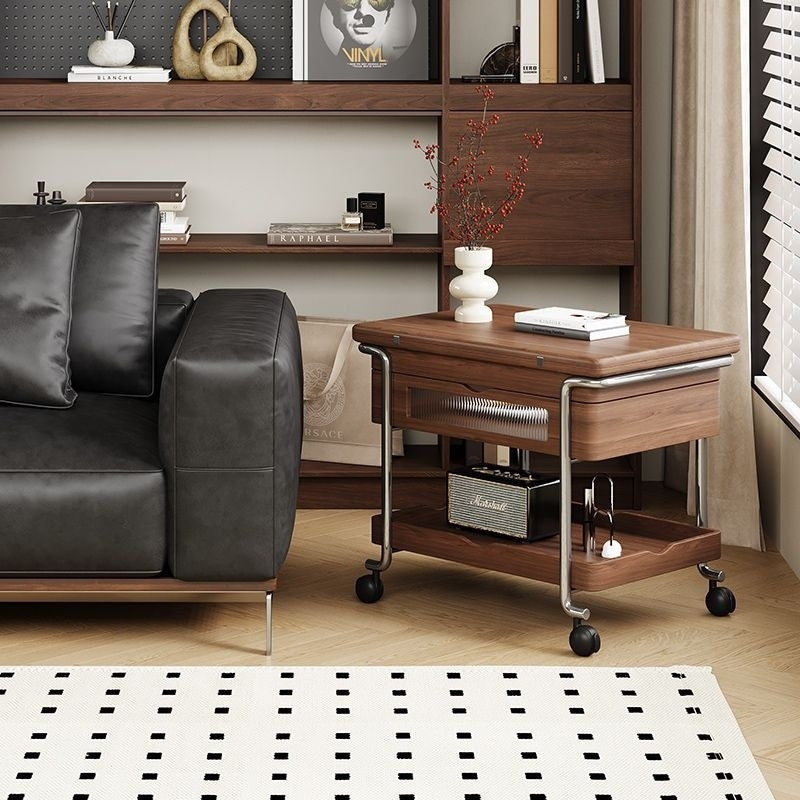 Contemporary Retro Solid Wood Iron Foldable Liftable Side Table 4 - Tier For Living Room