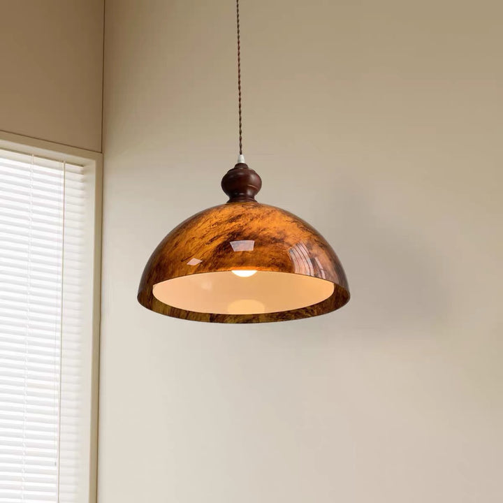 Traditionelle französische Halbkugelform Lava Acryl Eiche Eisen 1 - Licht Pendelleuchte für Esszimmer 