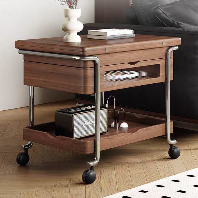 Contemporary Retro Solid Wood Iron Foldable Liftable Side Table 4 - Tier For Living Room