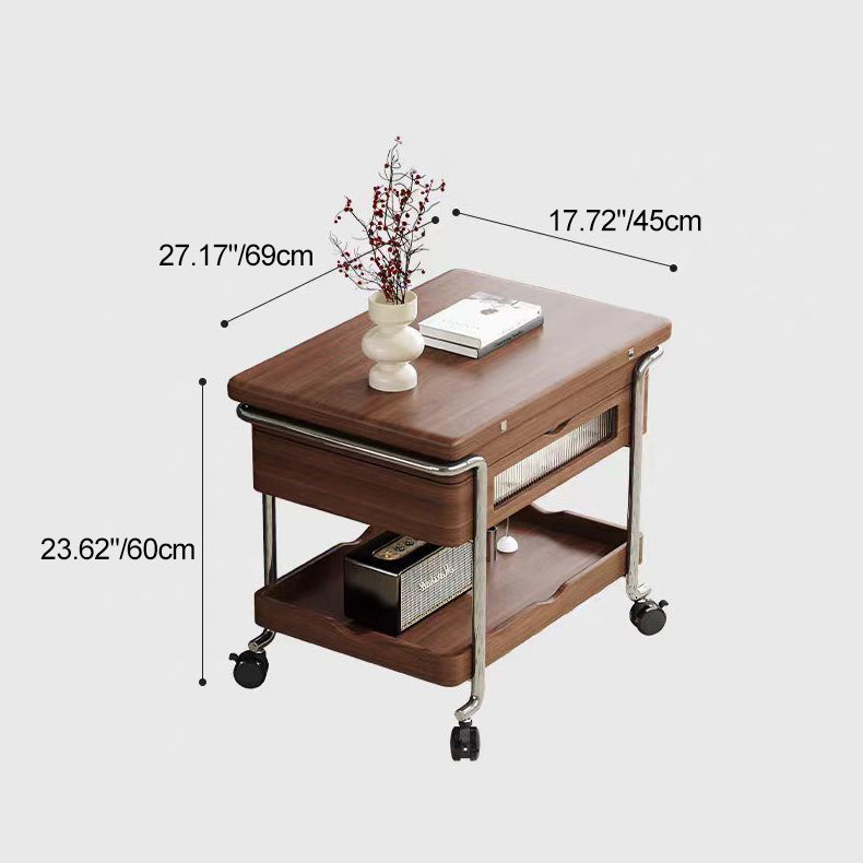 Contemporary Retro Solid Wood Iron Foldable Liftable Side Table 4 - Tier For Living Room