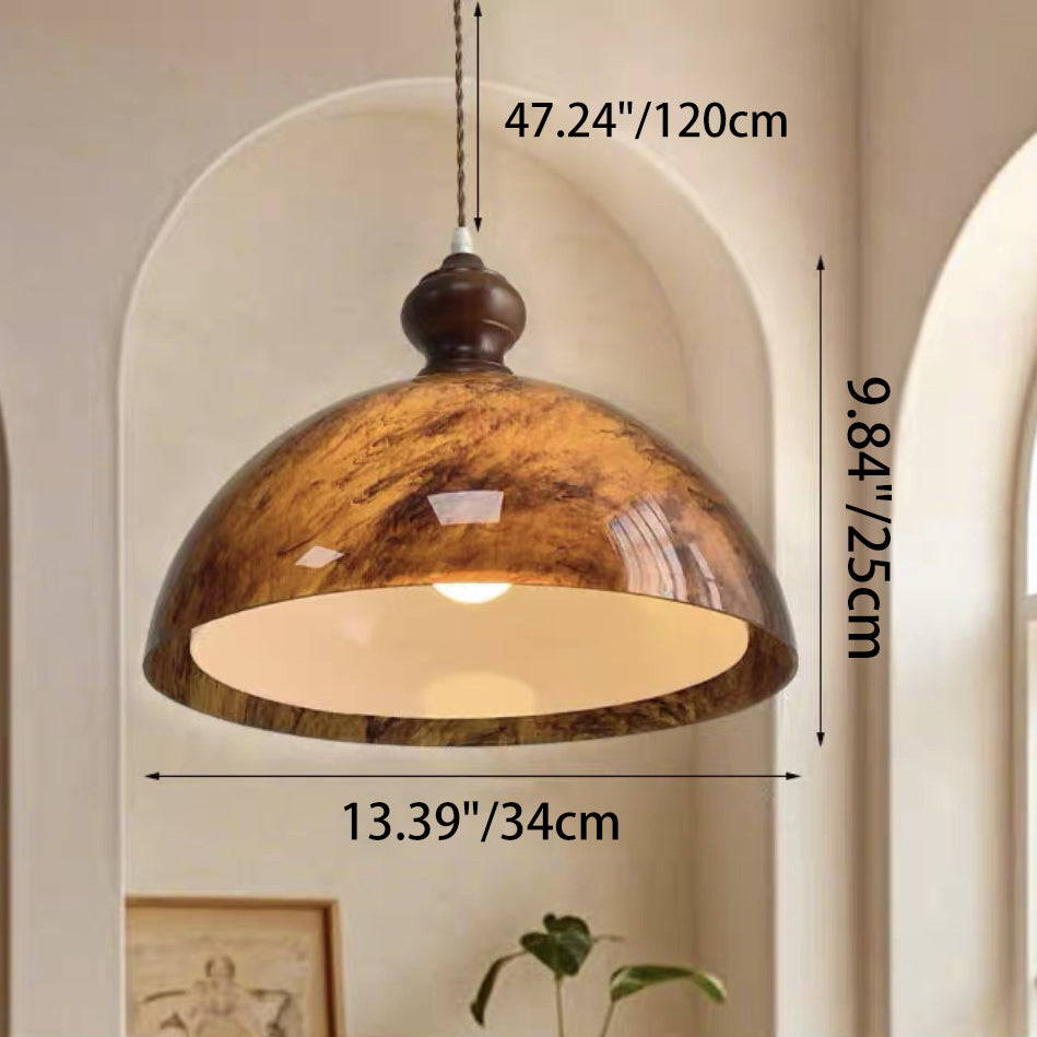 Traditionelle französische Halbkugelform Lava Acryl Eiche Eisen 1 - Licht Pendelleuchte für Esszimmer 