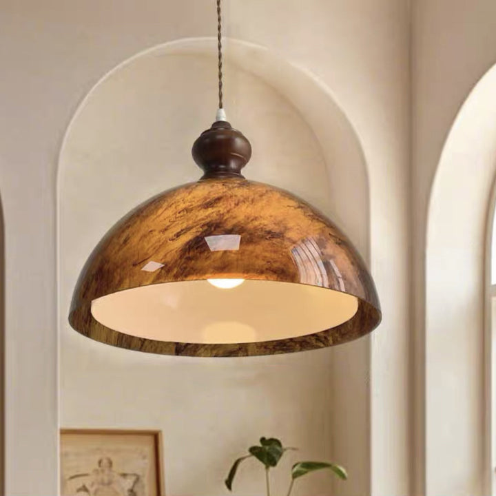 Traditionelle französische Halbkugelform Lava Acryl Eiche Eisen 1 - Licht Pendelleuchte für Esszimmer 