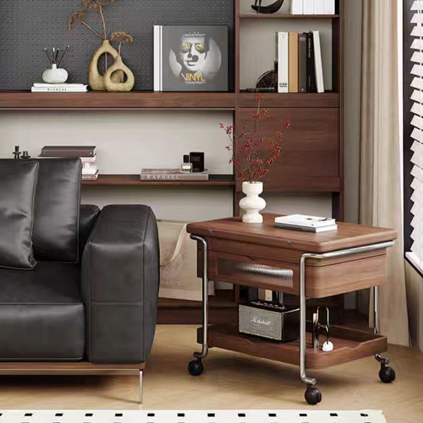 Contemporary Retro Solid Wood Iron Foldable Liftable Side Table 4 - Tier For Living Room