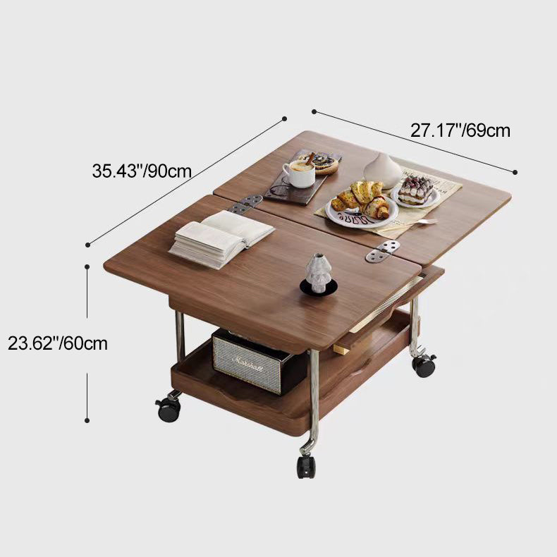 Contemporary Retro Solid Wood Iron Foldable Liftable Side Table 4 - Tier For Living Room
