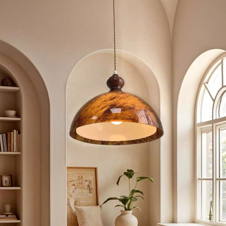 Traditionelle französische Halbkugelform Lava Acryl Eiche Eisen 1 - Licht Pendelleuchte für Esszimmer 