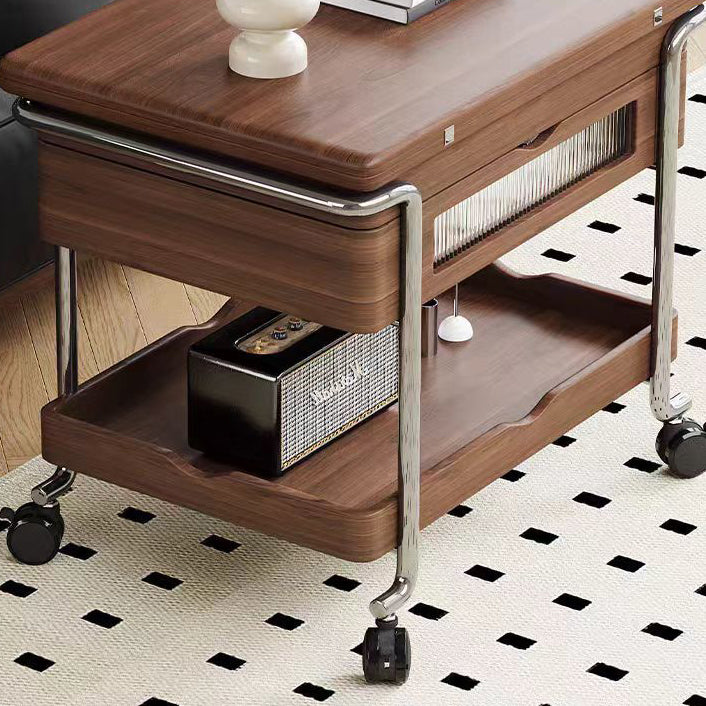 Contemporary Retro Solid Wood Iron Foldable Liftable Side Table 4 - Tier For Living Room