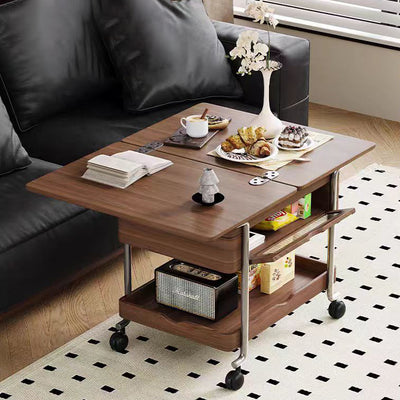 Contemporary Retro Solid Wood Iron Foldable Liftable Side Table 4 - Tier For Living Room