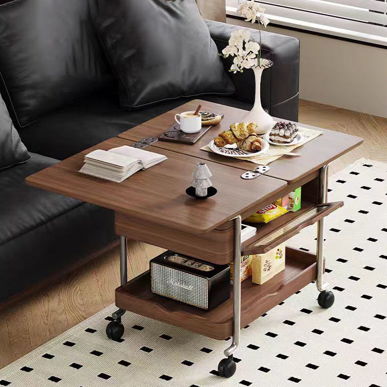 Contemporary Retro Solid Wood Iron Foldable Liftable Side Table 4 - Tier For Living Room