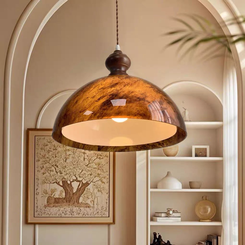 Traditionelle französische Halbkugelform Lava Acryl Eiche Eisen 1 - Licht Pendelleuchte für Esszimmer 