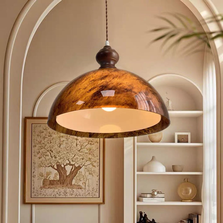 Traditionelle französische Halbkugelform Lava Acryl Eiche Eisen 1 - Licht Pendelleuchte für Esszimmer 