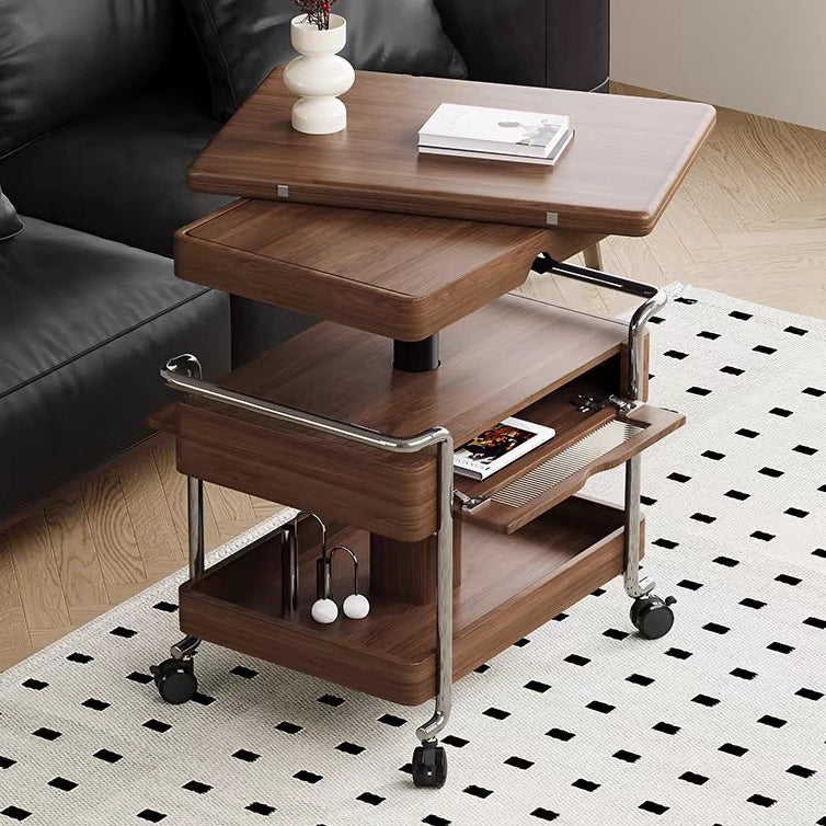 Contemporary Retro Solid Wood Iron Foldable Liftable Side Table 4 - Tier For Living Room