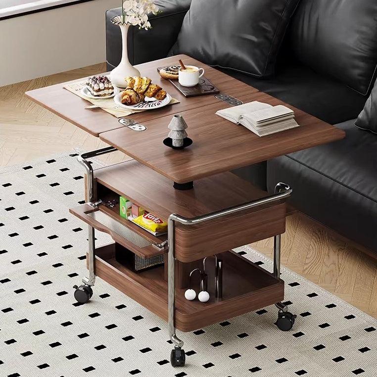Contemporary Retro Solid Wood Iron Foldable Liftable Side Table 4 - Tier For Living Room