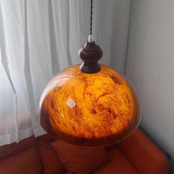 Traditionelle französische Halbkugelform Lava Acryl Eiche Eisen 1 - Licht Pendelleuchte für Esszimmer 