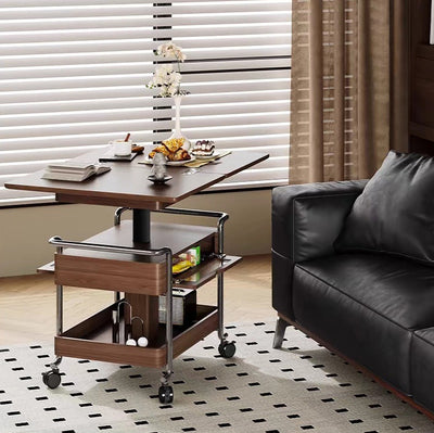 Contemporary Retro Solid Wood Iron Foldable Liftable Side Table 4 - Tier For Living Room