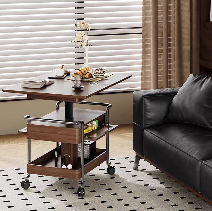 Contemporary Retro Solid Wood Iron Foldable Liftable Side Table 4 - Tier For Living Room